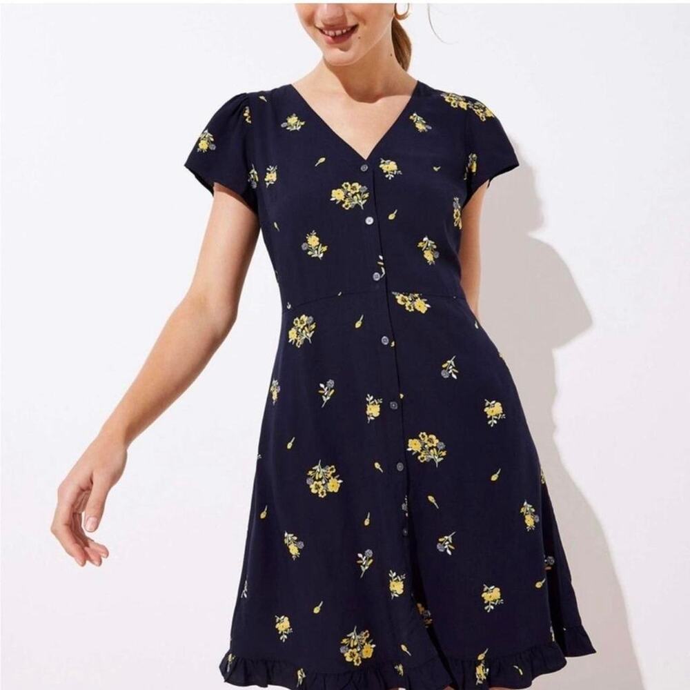 LOFT‎ Navy Floral Button Front Mini Dress Size 10
